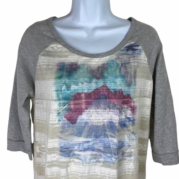 Free People We The Free Watercolor Print Raglan Tee Sz L - Picture 2 of 6